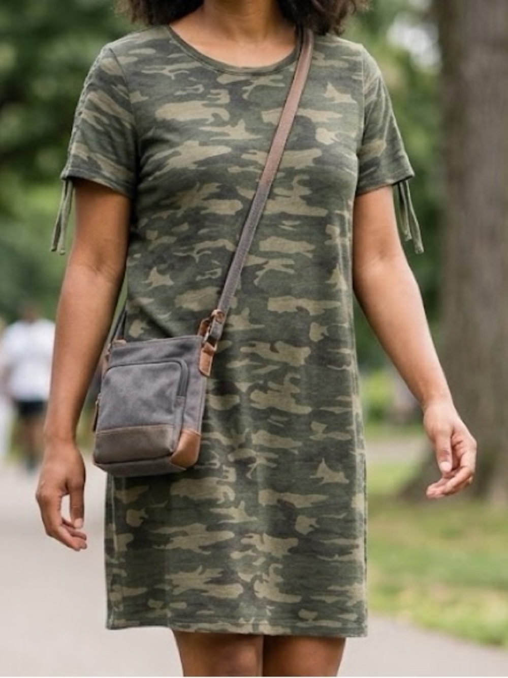 Sanctuary Camo Cinch-Sleeve T-Shirt Dress Size XL Green Cotton Blend